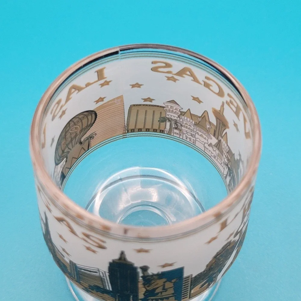 Las Vegas Collectible‎ Souvenir Shot Glass Landmark Buildings Frosted Gold Black